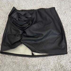 Fashion Nova, Is this Love, Chocolate 3D Rosette, Faux Leather Mini Skirt